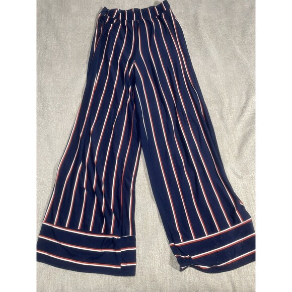 Ultra Flirt Pants Women's Medium Navy Striped Wide Leg Pants - Picture 1 of 16